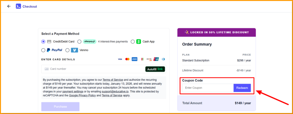 Add Educative your discount coupon