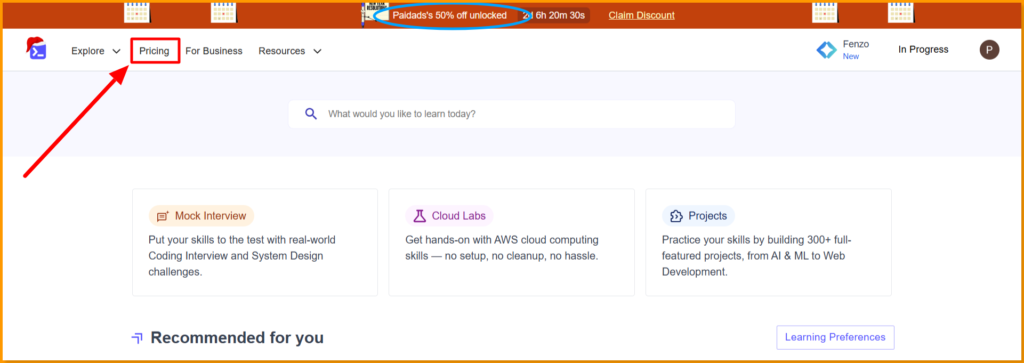 Educative homepage with discount